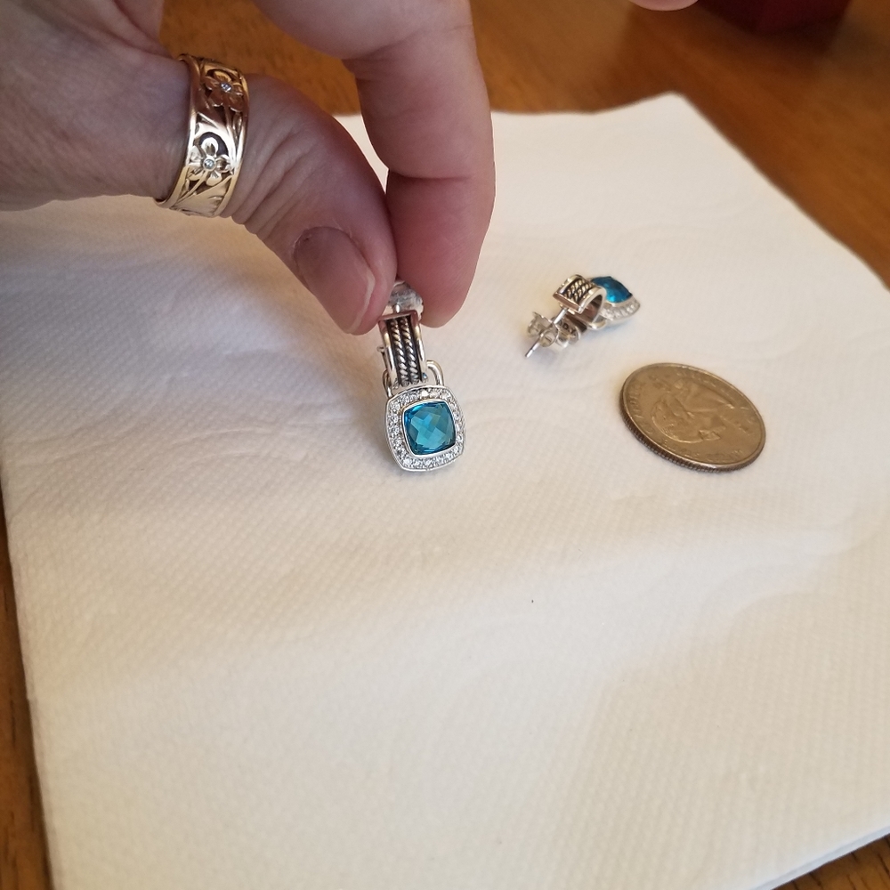 David Yurman Blue and Silver Earrings - Picture 4 of 5